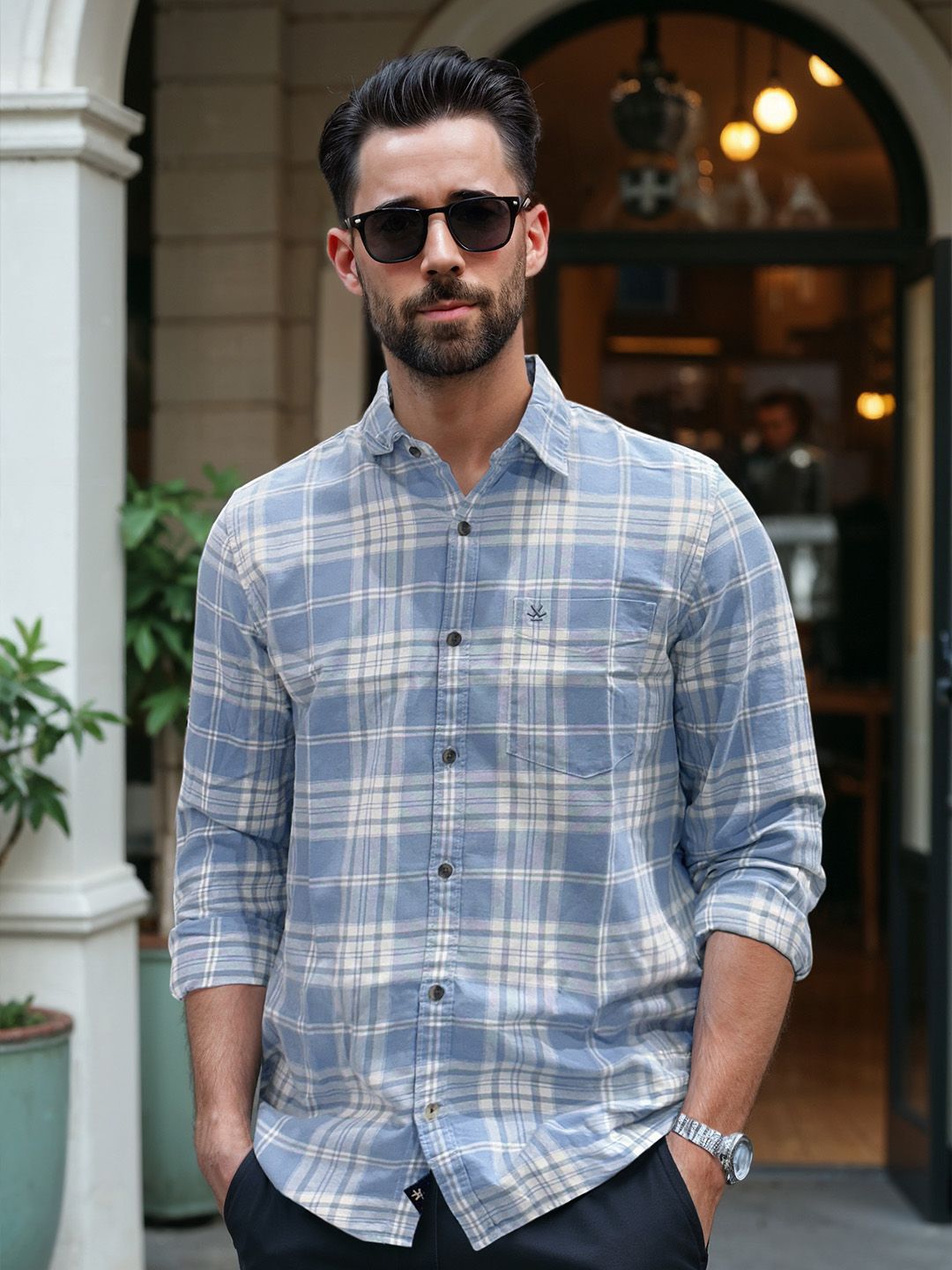 WROGN Men Comfort Tartan Checks Checked Casual Shirt-picture-28