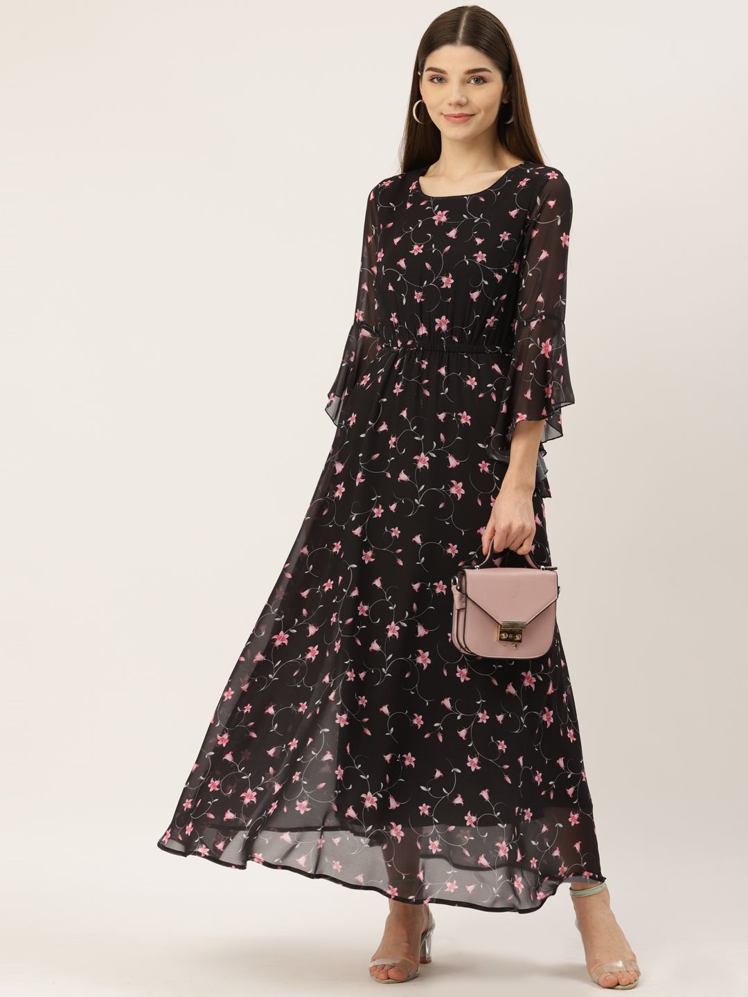 Deewa Women Floral Print Bell Sleeve A-Line Maxi Dress-picture-21