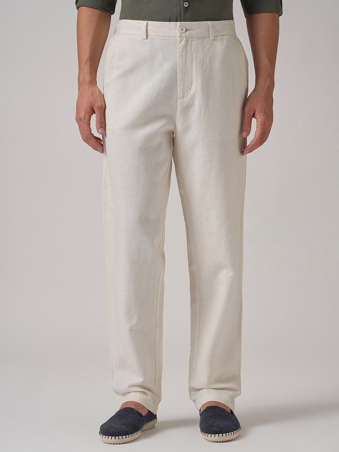 Banana Club Men Light Cream Linen Cotton Relaxed Fit Trouser-image-47