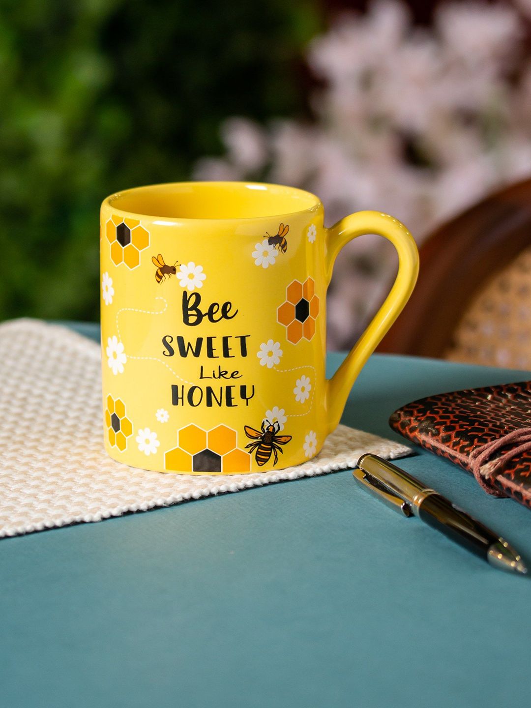 CLAY CRAFT Yellow & Black Printed Ceramic Glossy Mug-image-27