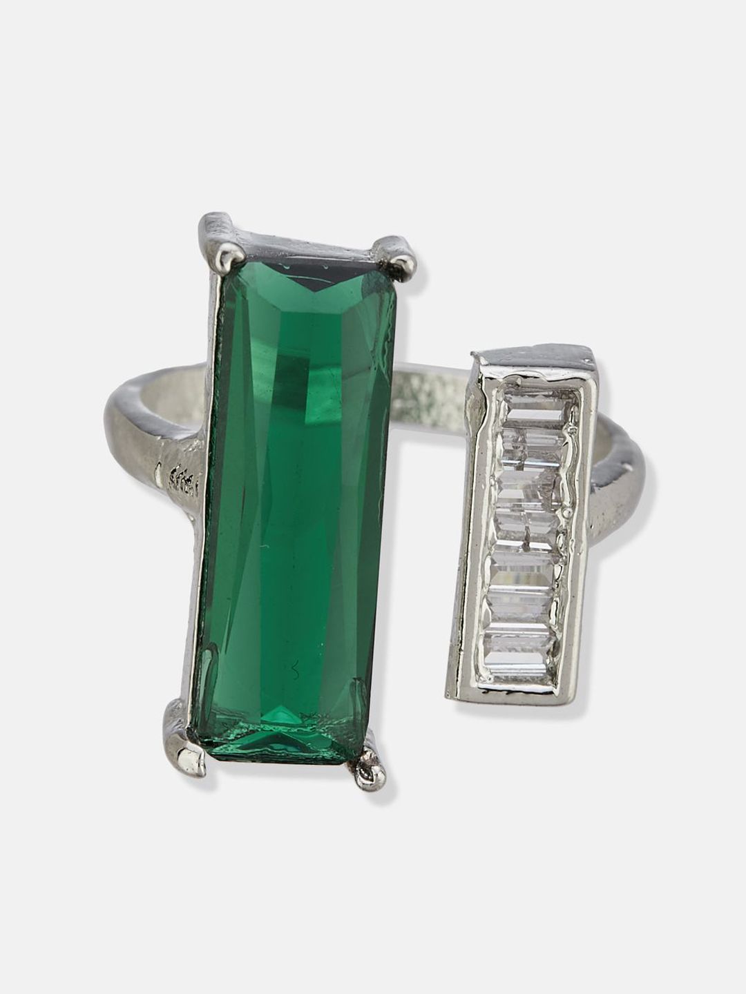 ATIBELLE Set Of 2 Silver-Plated Cubic Zirconia Stone Studded Adjustable Finger Ring