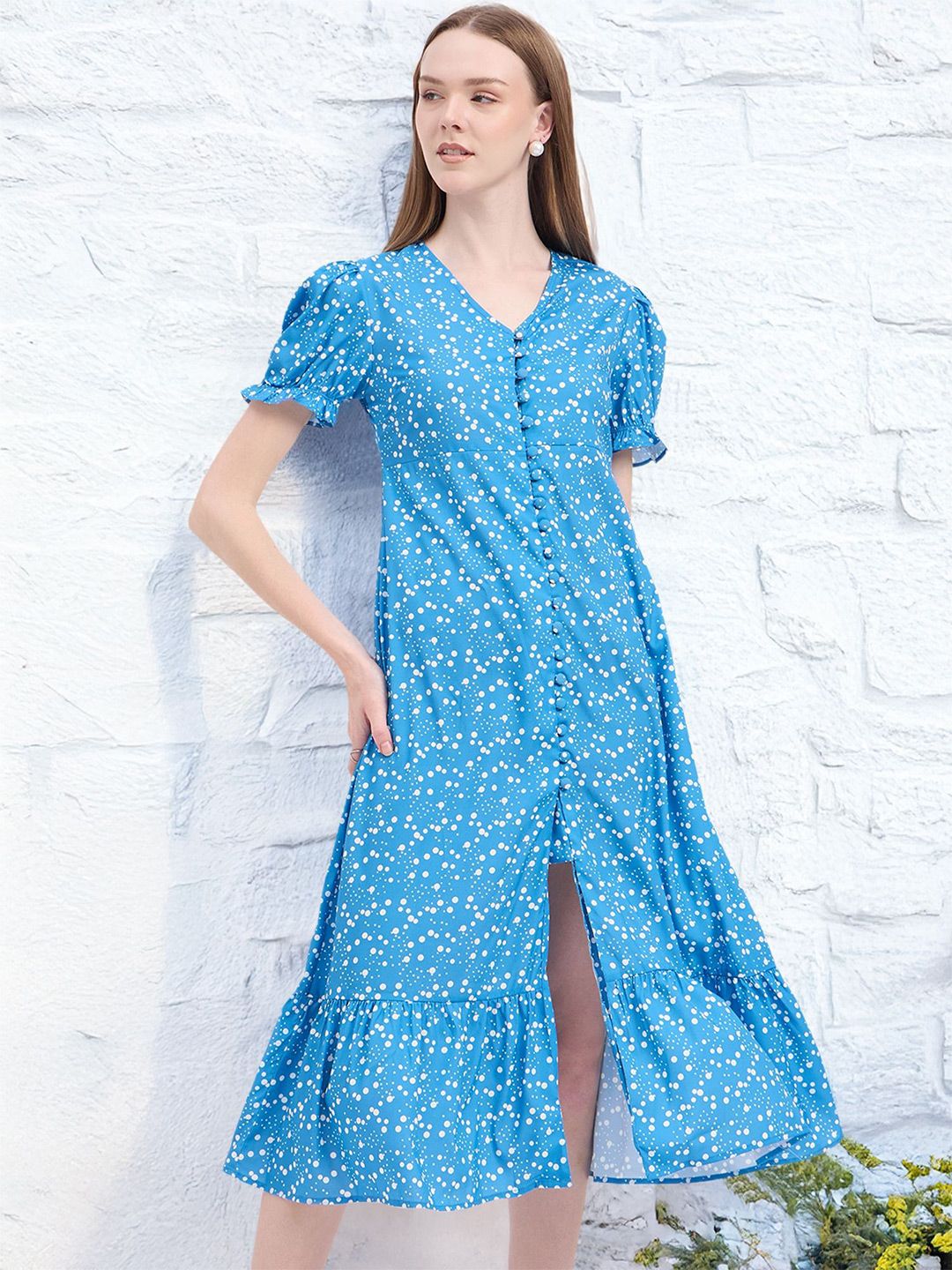 DressBerry Women Floral Print Puff Sleeve Crepe A-Line Midi Dress-picture-19