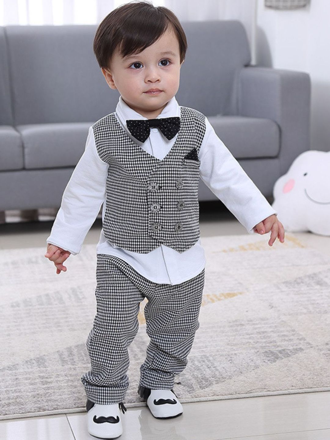 DEL LUNA Boys CheckedDouble-Breasted Waistcoat & Trouser With Shirt Suits-picture-50