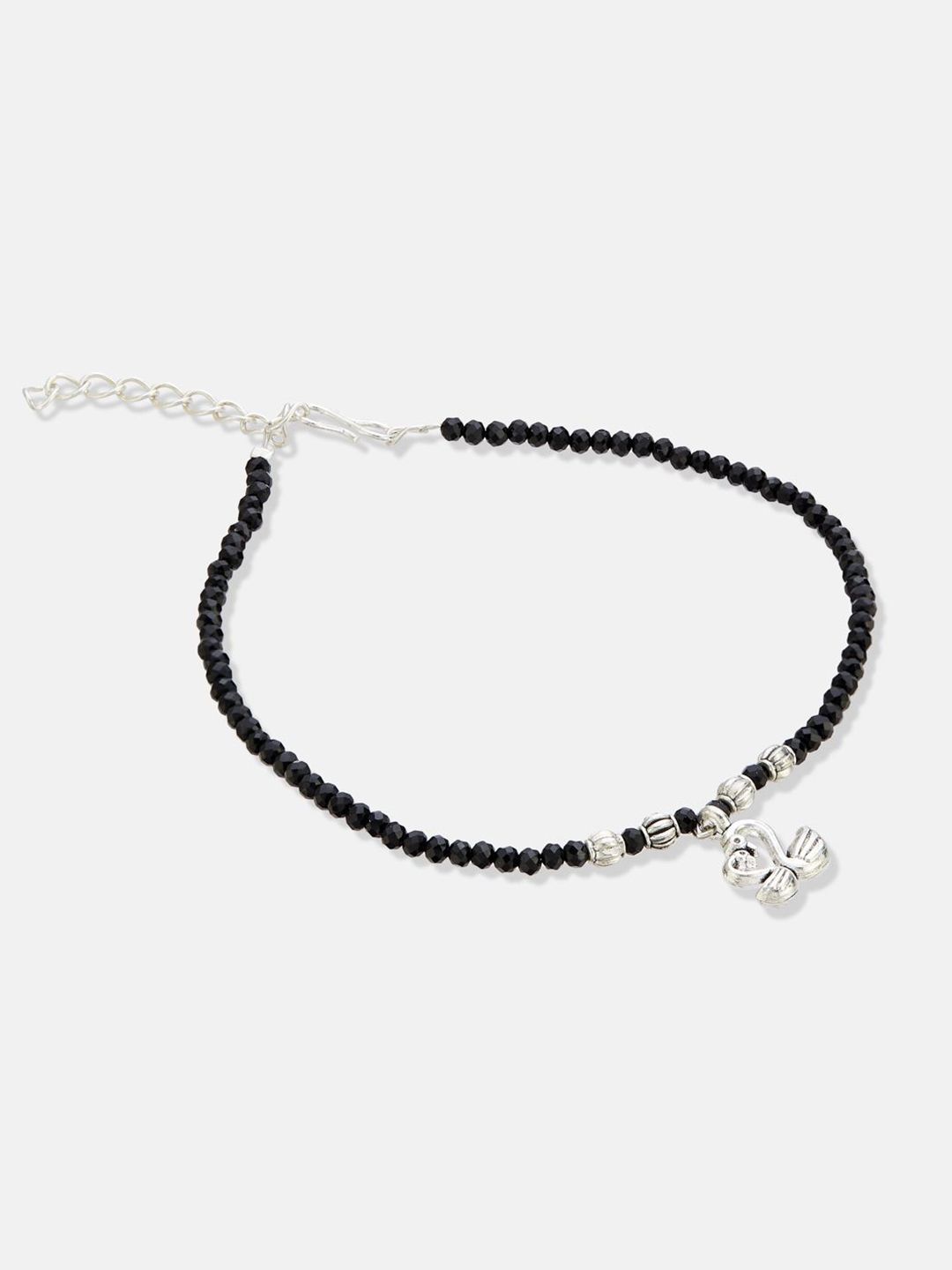 ATIBELLE Set Of 3  Silver-Plated Artificial Stones Studded And Beaded Anklet