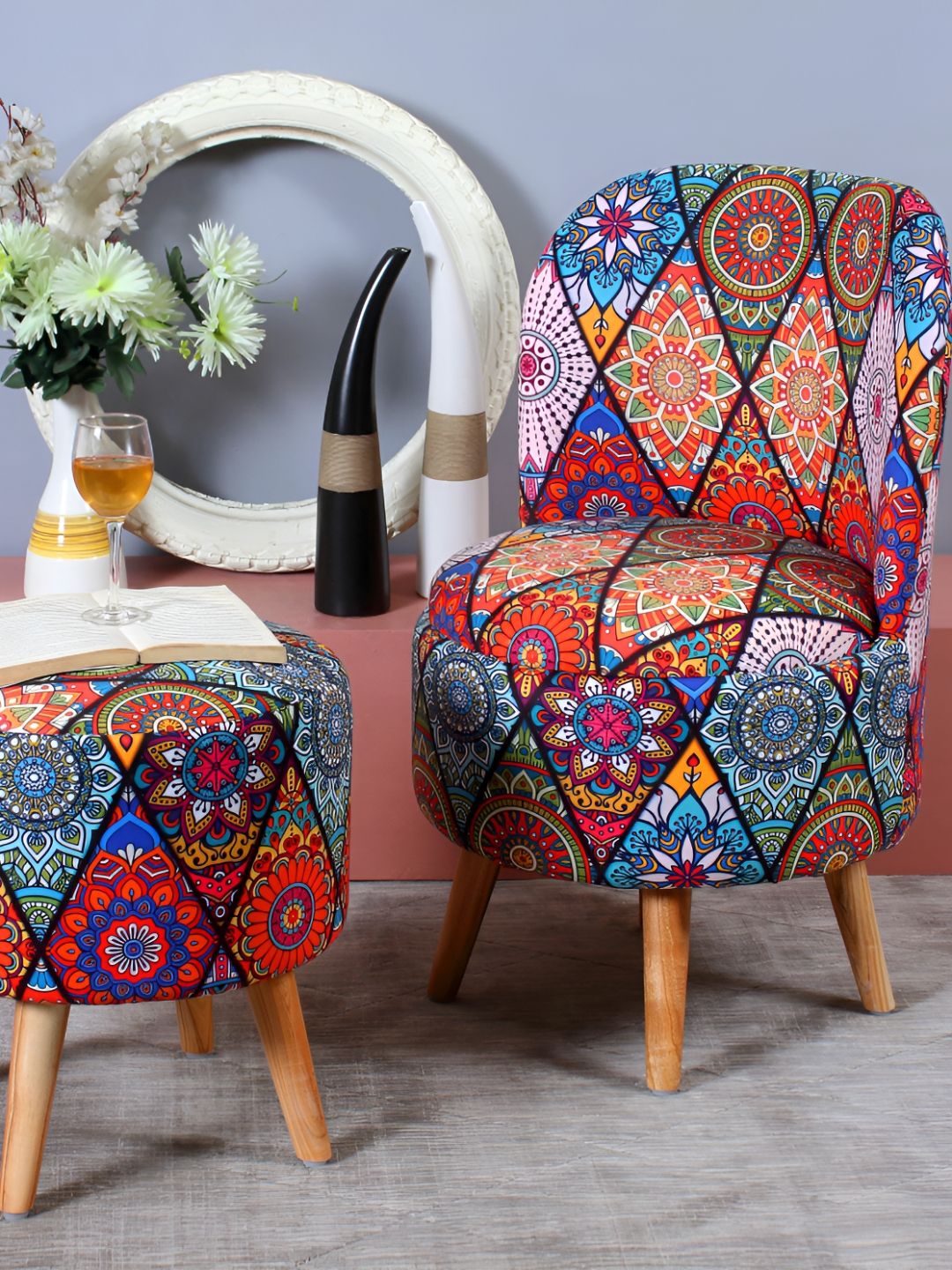 Shadowkart Set Of 2 Red & Blue Mudda Puffy Stool Ottomans-picture-47