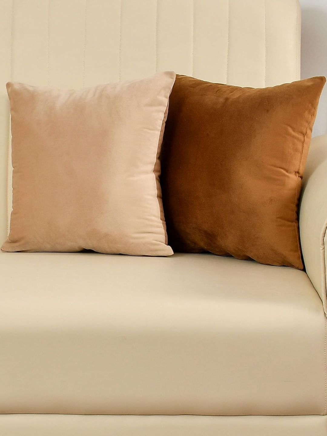 Shadowkart Gold-Toned & Cream 2 Pieces Velvet Square Cushion Covers-picture-0