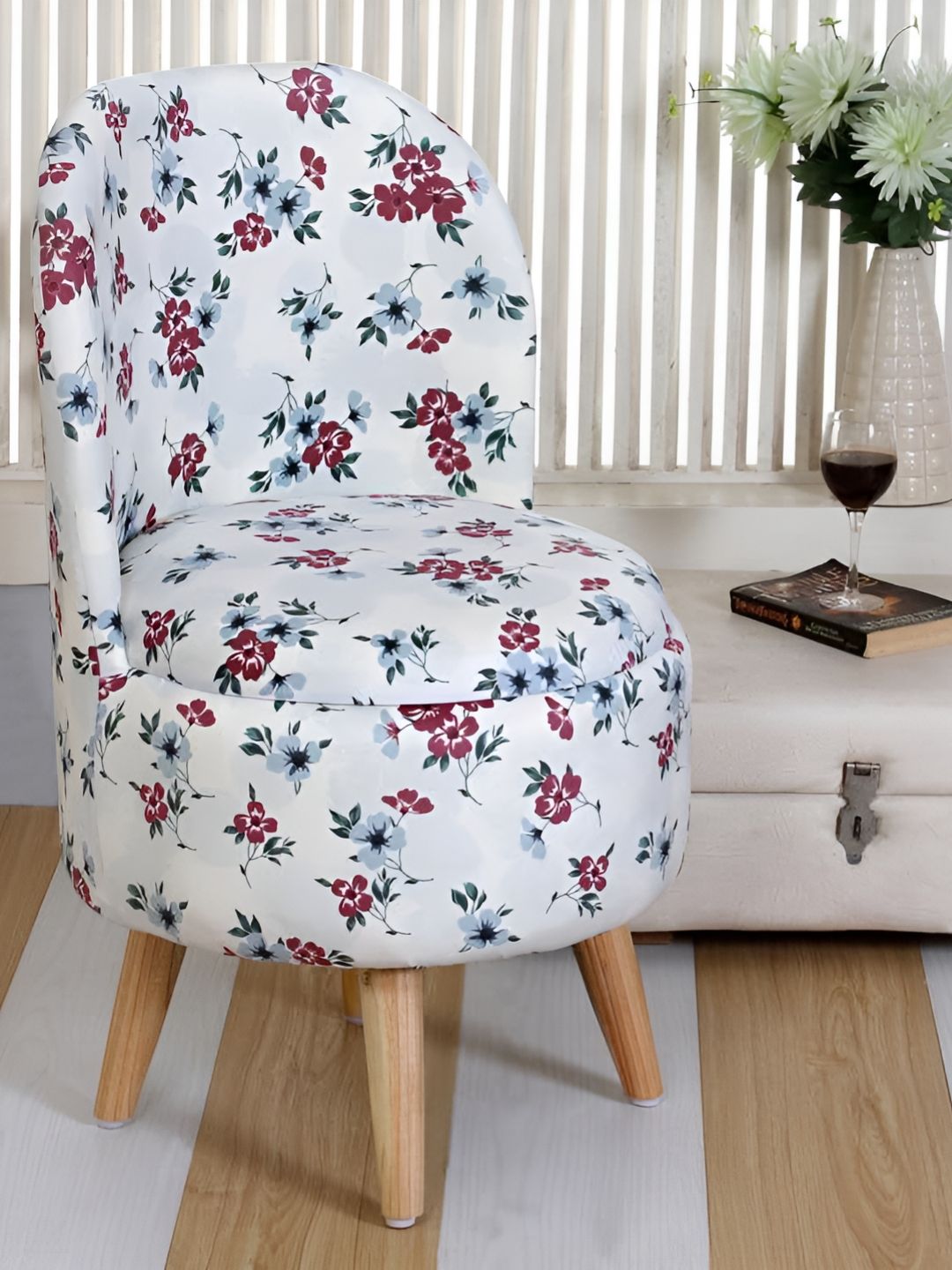 Shadowkart White & Purple Floral Printed Wooden Cylindrical Shaped Ottomans-picture-34