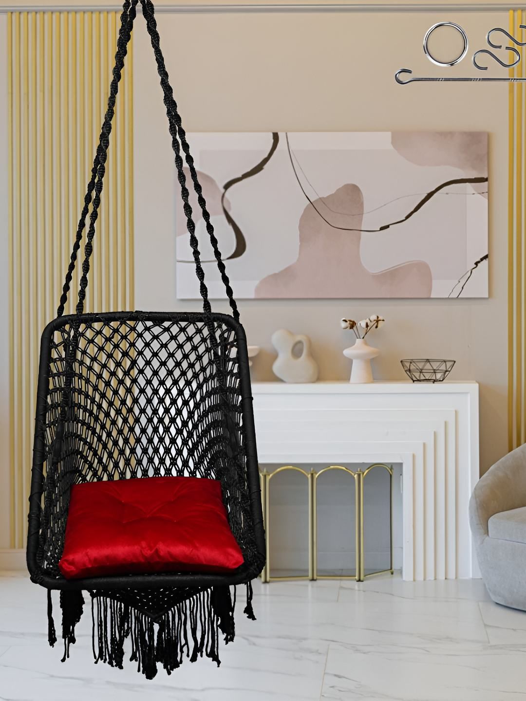 Patiofy Black & Red Patiofy Premium Square Swing Chair With Cushion