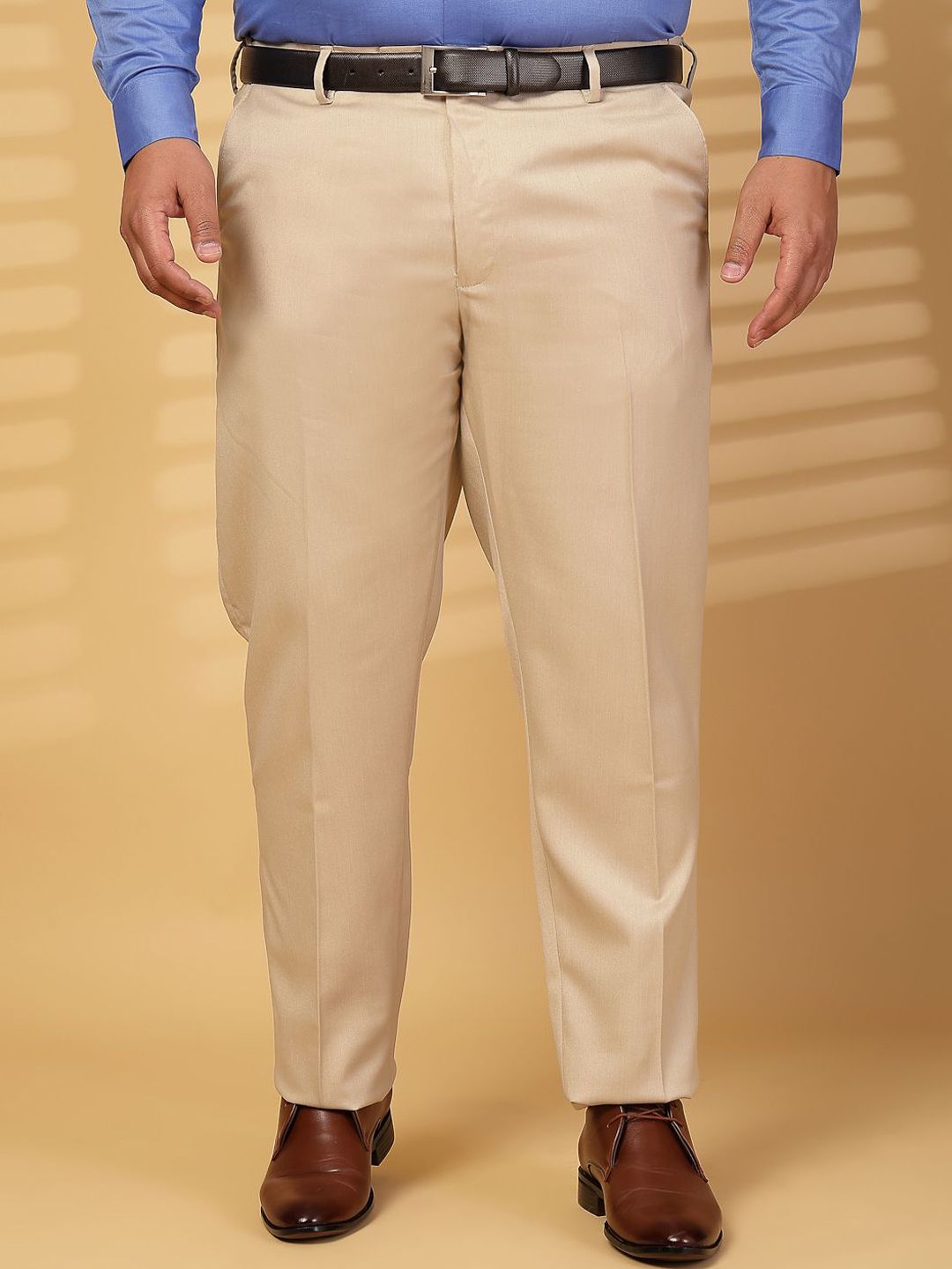 plusS Men Mid-Rise Relaxed Fit Formal Trousers-picture-21