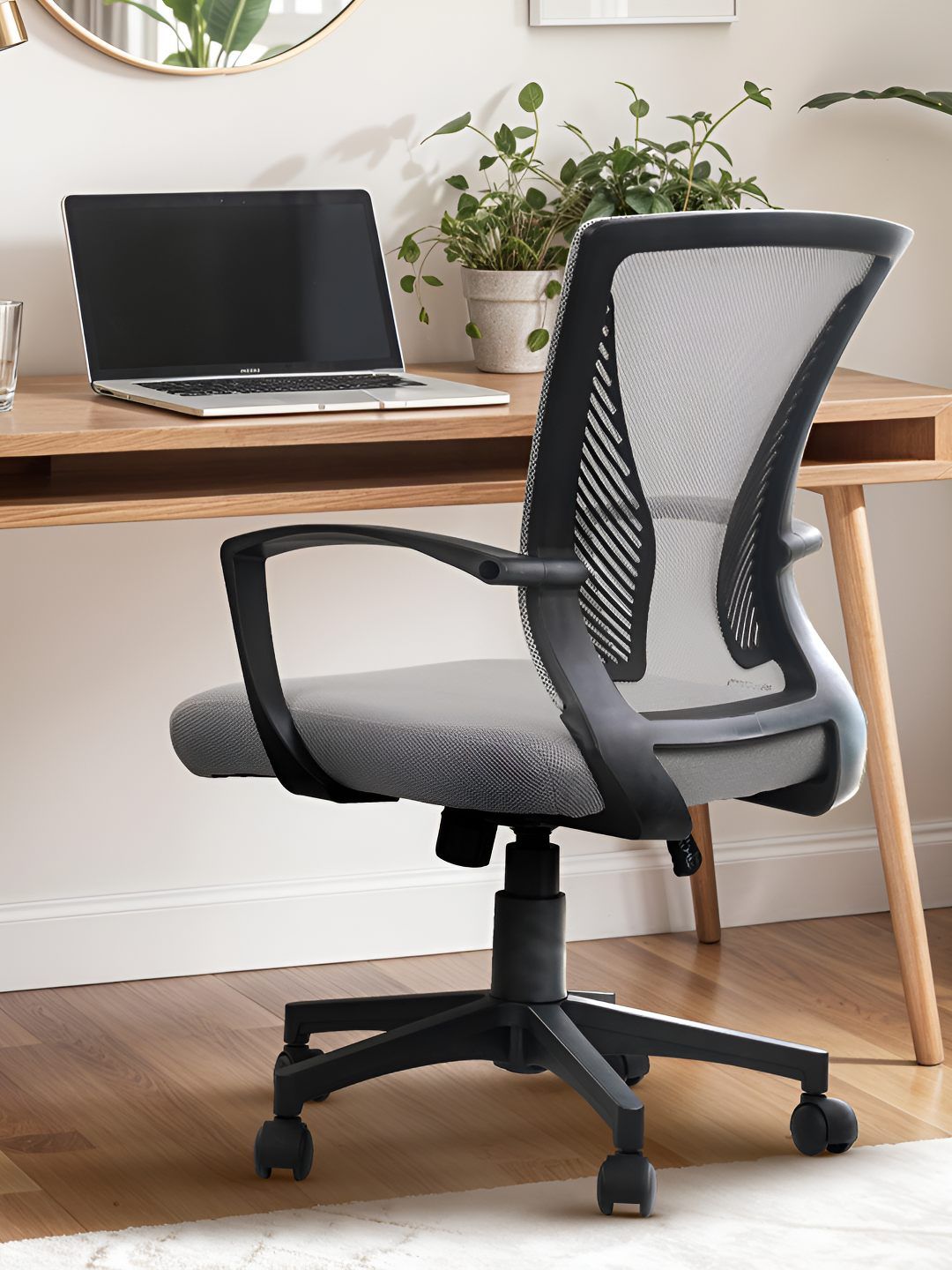 DROGO Grey Ergonomic High Back Mesh Adjustable Seat Rocking & Winged Back Study Chair-image-0