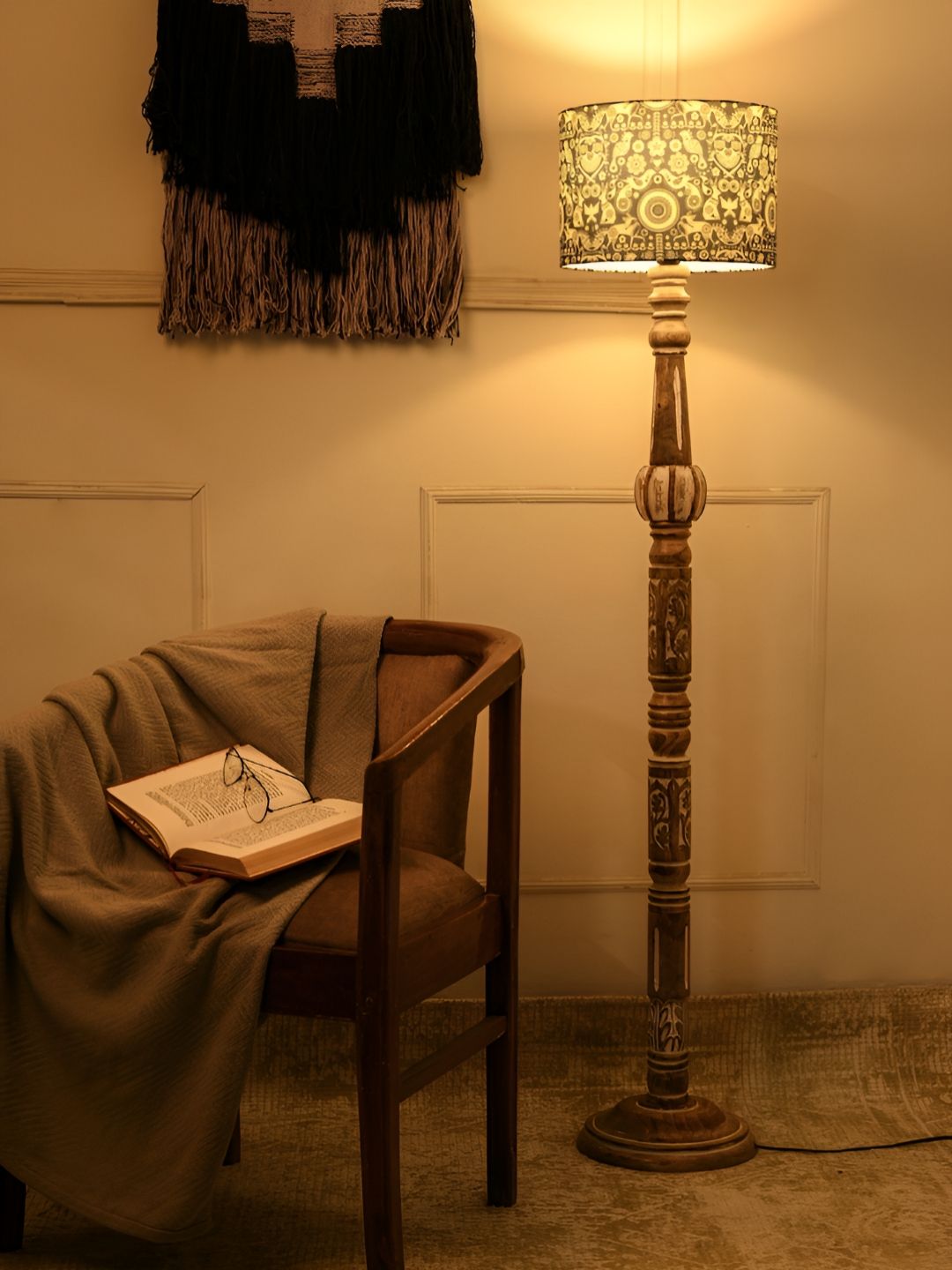 green girgit Blue & White Printed Wooded Floor Lamps-picture-25