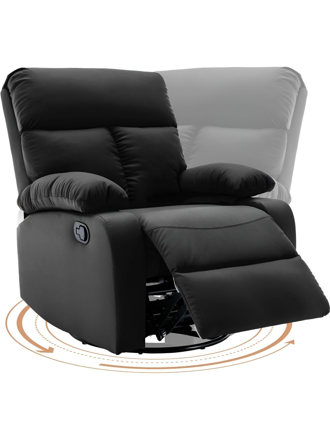 Oakcraft Black Leatherette Manual Single Seater Swivel Recliner-picture-53