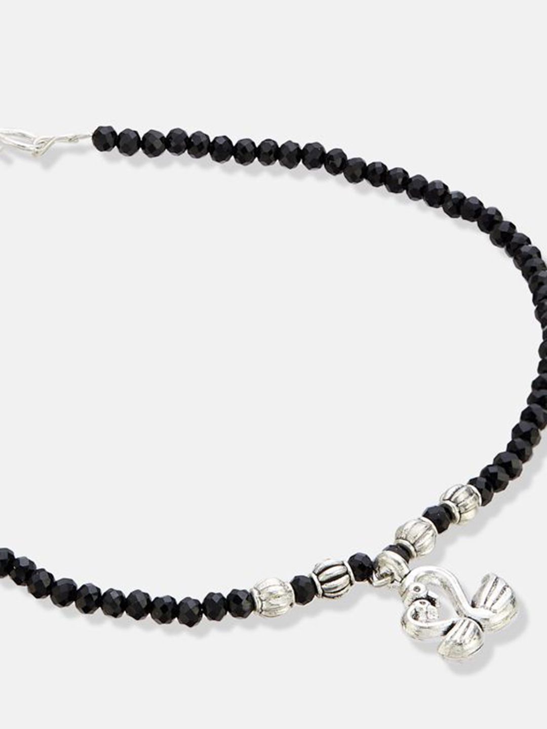 ATIBELLE Set Of 3  Silver-Plated Artificial Stones Studded And Beaded Anklet