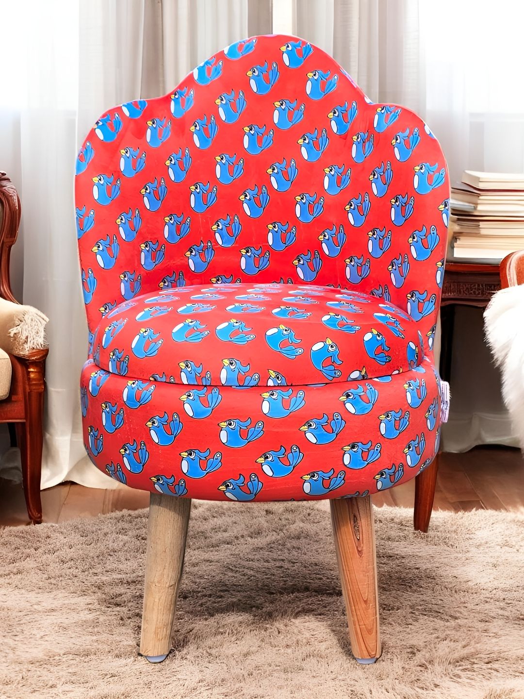 Shadowkart Red & Blue Printed Wooden Pouffe Ottomans-image-27
