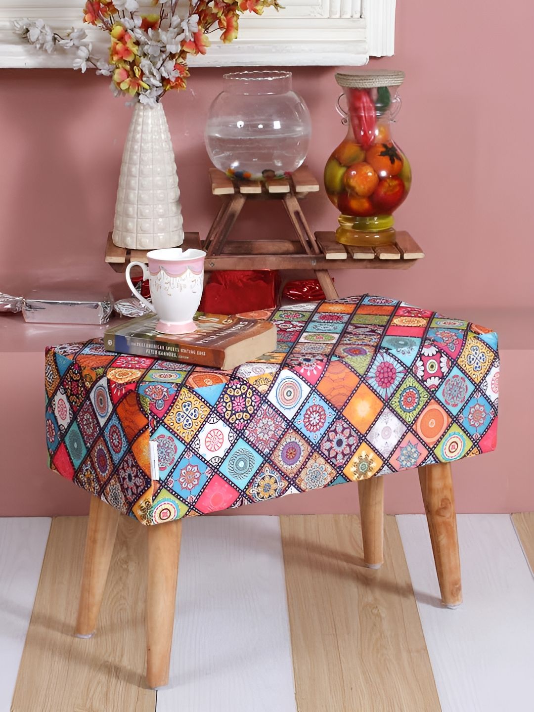 Shadowkart Pink Velvet Rectangle Ottomans-picture-23