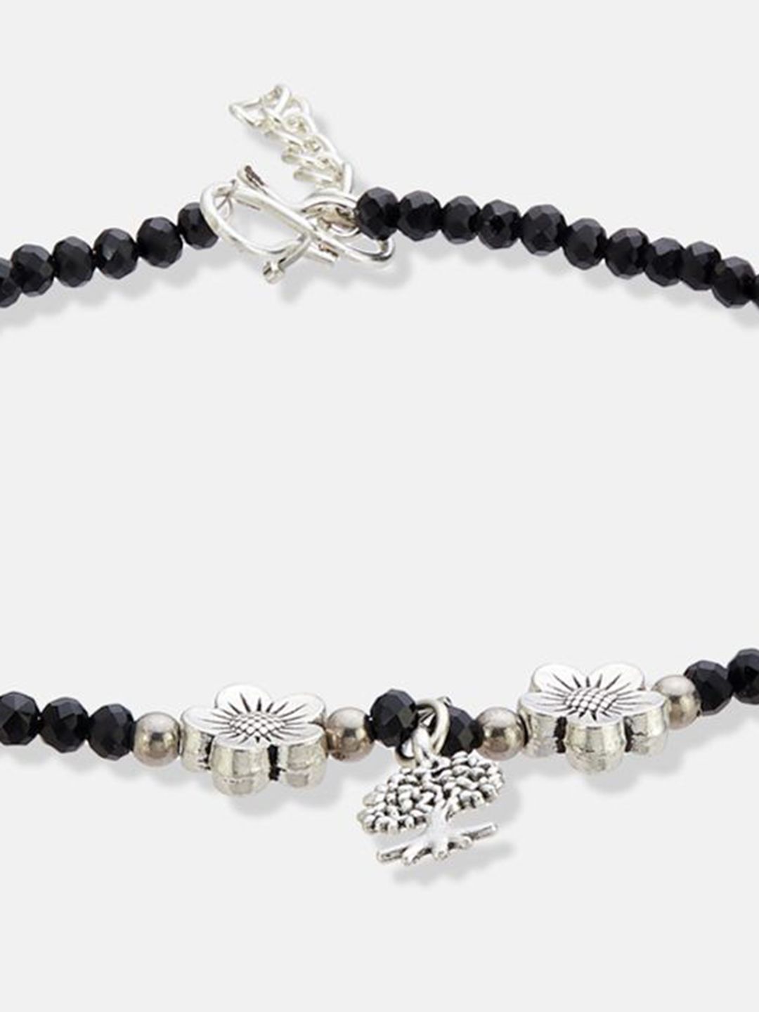 ATIBELLE Set Of 2 Silver-Plated Artificial Beads Anklets