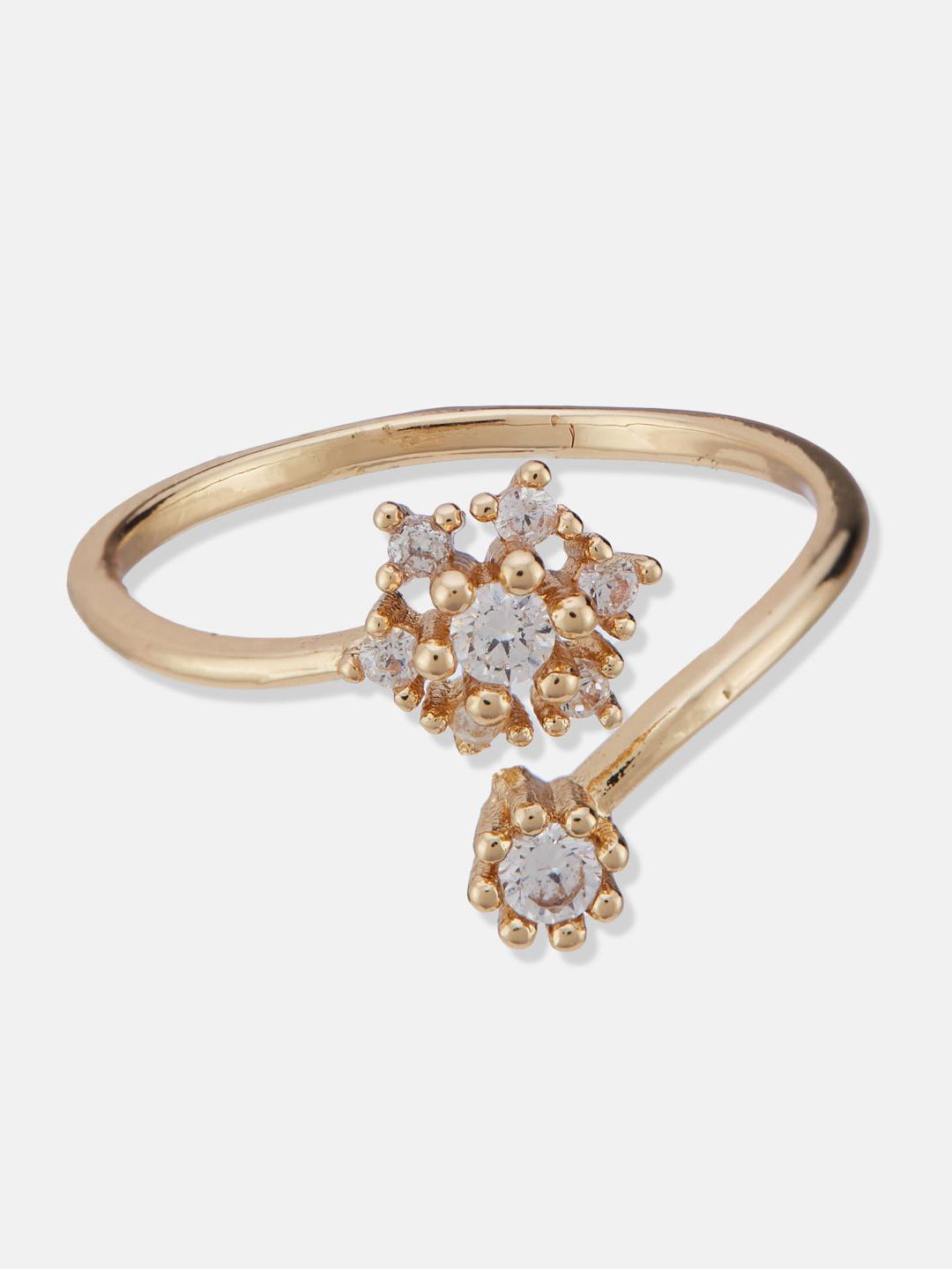 ATIBELLE Set Of 2 Gold-Plated Cubic Zirconia-Studded Adjustable Finger Rings