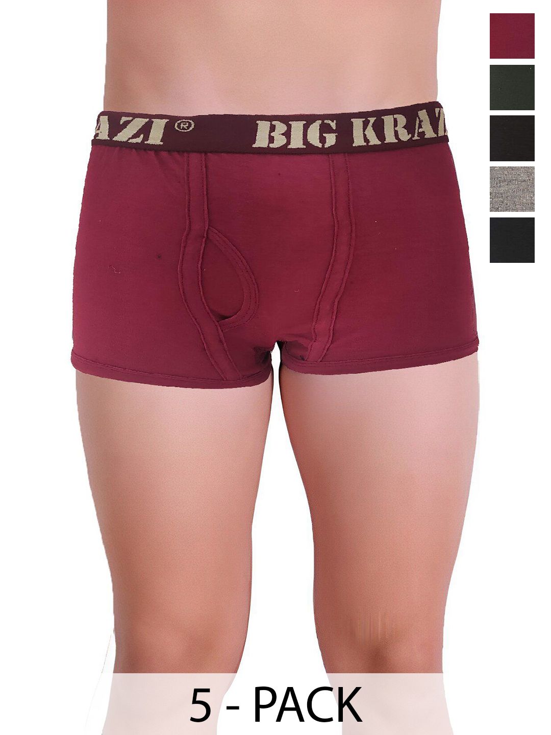 BIG KRAZI Men Pack Of 5 Mid Rise Outer Elastic Short Trunk U-XL-picture-17