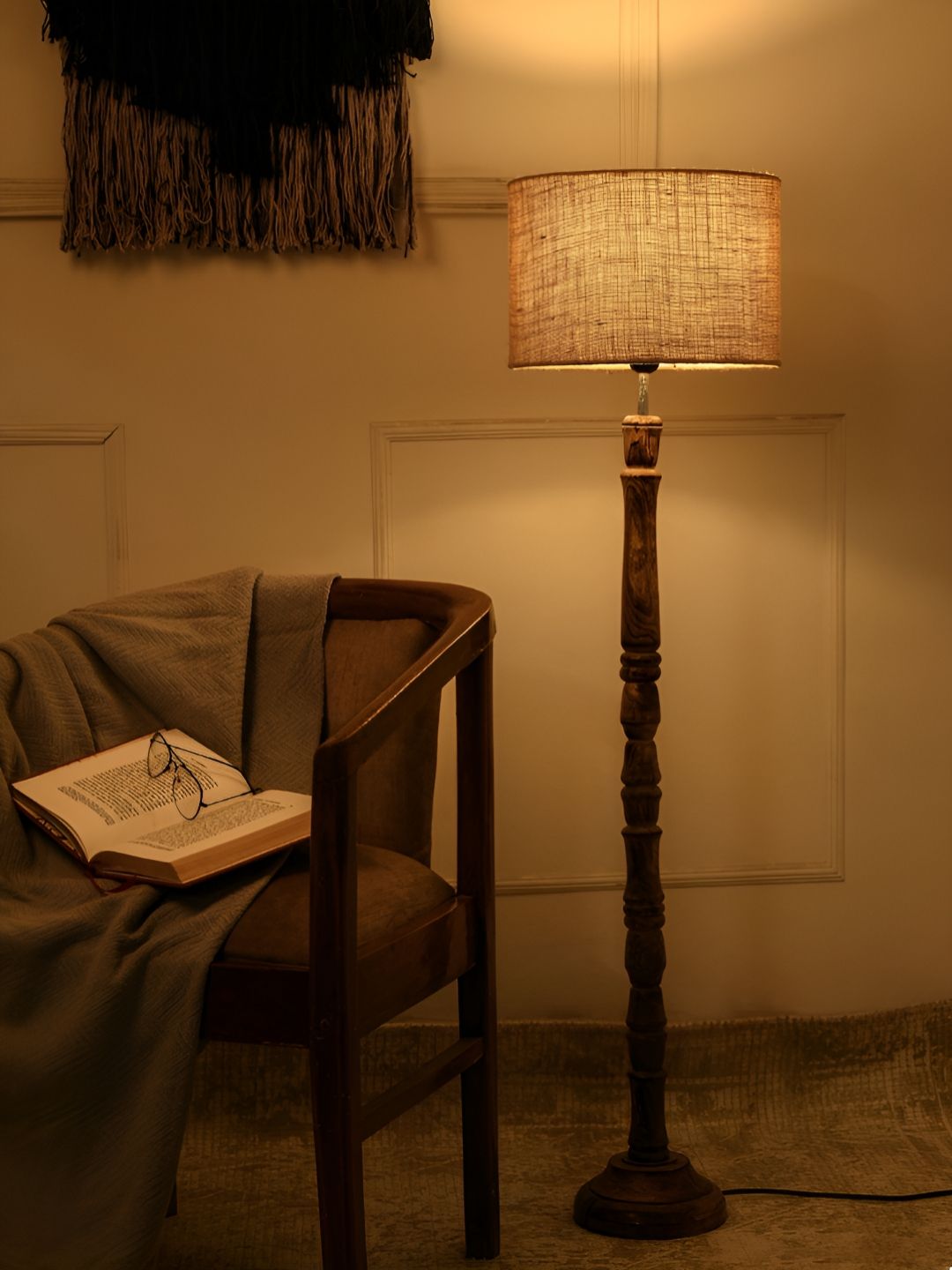 green girgit Brown & Beige Printed Wooden Floor Lamps With Shade-image-29