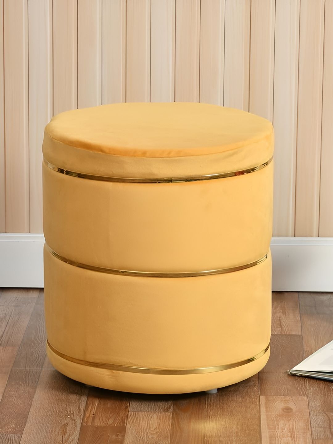 Shadowkart Beige Wooden Round Shaped Ottomans-picture-46
