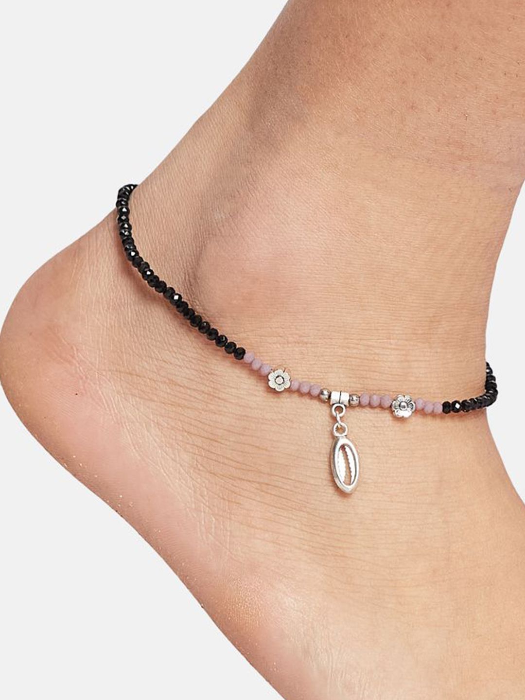 ATIBELLE Set Of 2  Silver-Plated Artificial Beaded Anklet