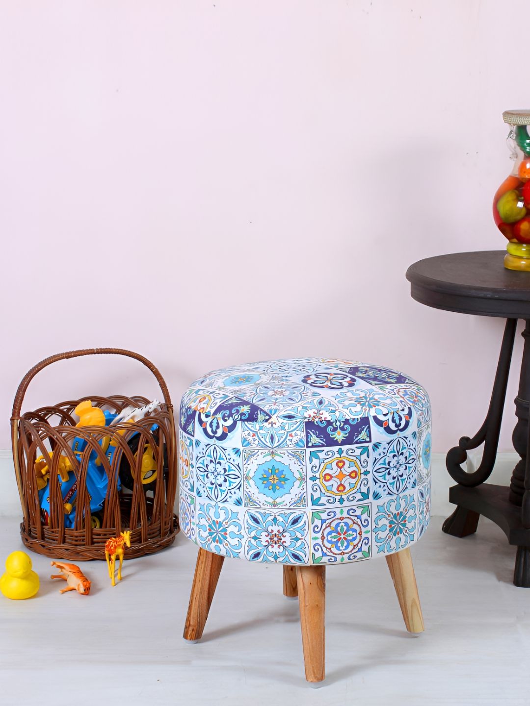 Shadowkart Blue & White Printed Pouffes For Sitting Ottomans-picture-18