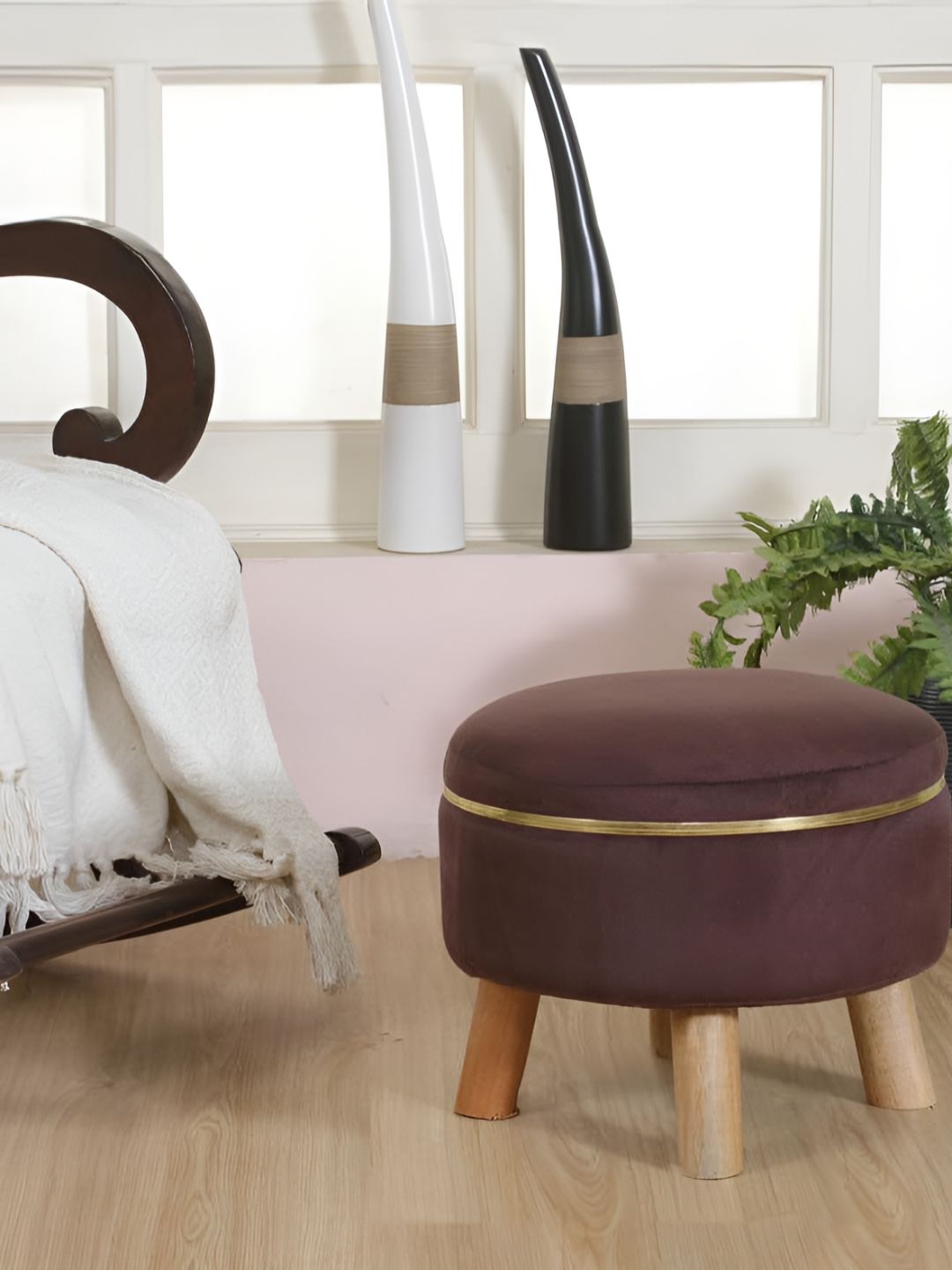 Shadowkart Coffee Brown Wooden Round Ottomans-picture-50
