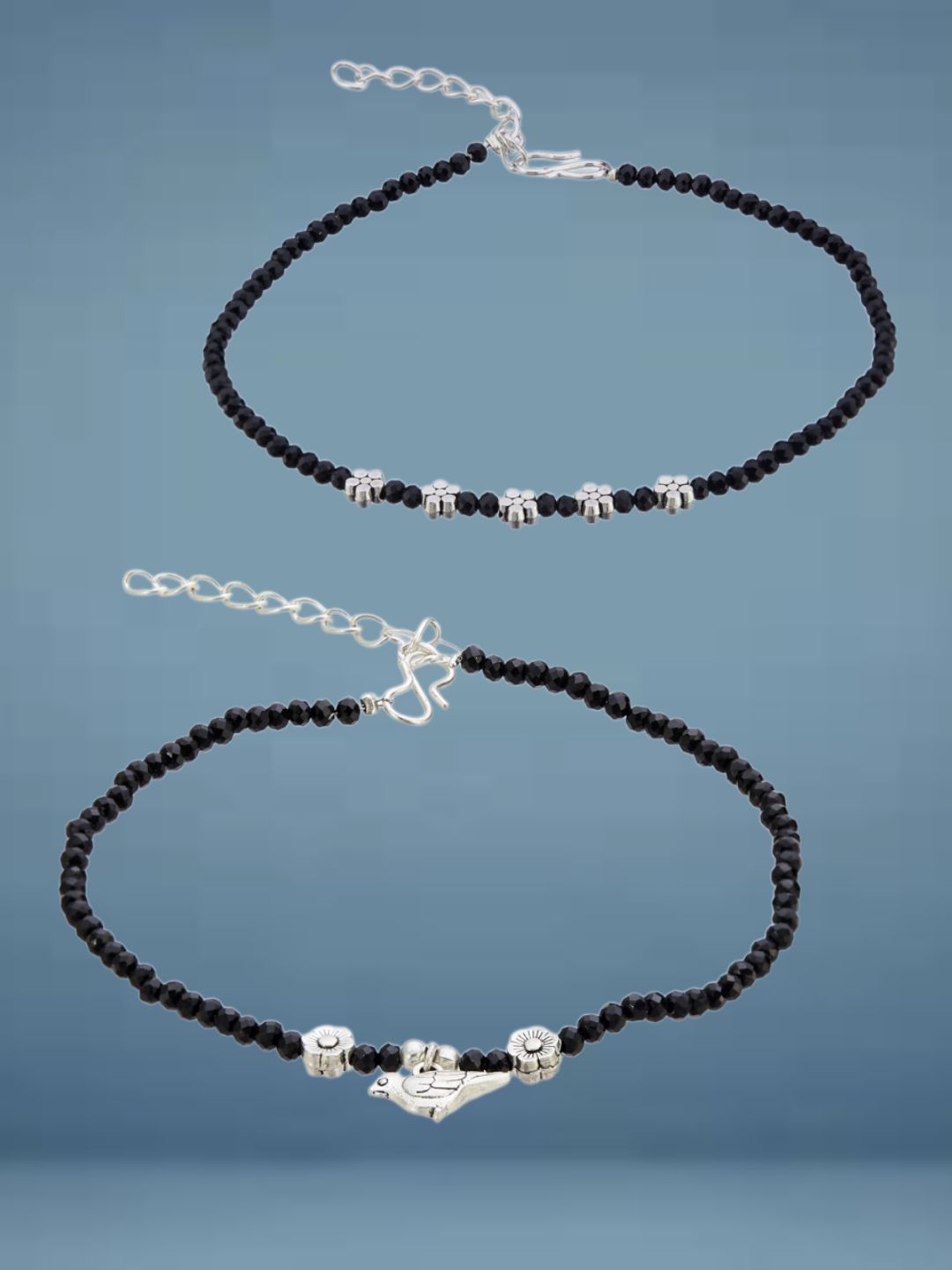 ATIBELLE Set Of 2  Silver-Plated Artificial Beads Anklet