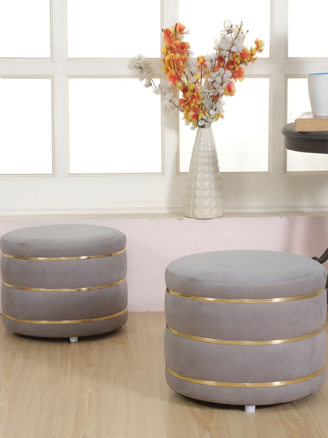 Shadowkart Set Of 2 Grey Pouffe Stool Ottomans-image-23