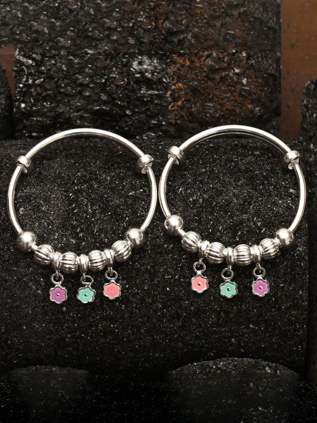 925 SILLER Unisex Kids 2 Sterling Silver Enamelled Rhodium-Plated Kada Bracelet-image-18