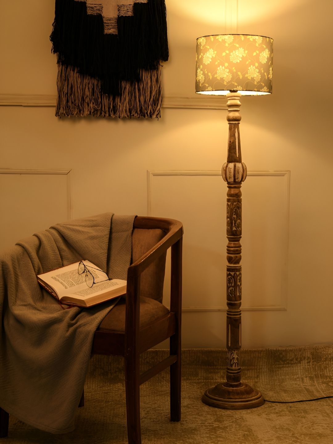 green girgit Grey & Brown Printed Wooded Floor Lamps-picture-23