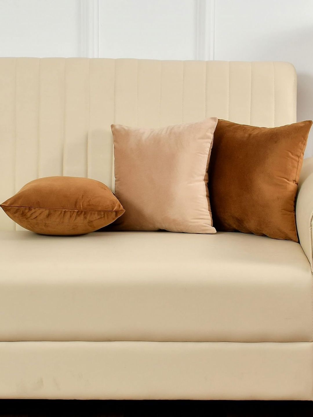 Shadowkart Beige & Brown 3 Pieces Velvet Square Cushion Covers-picture-11