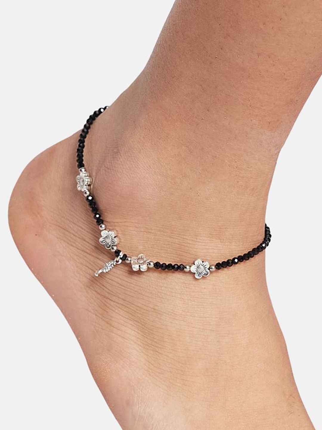 ATIBELLE Set Of 2 Silver-Plated Artificial Beaded Anklet