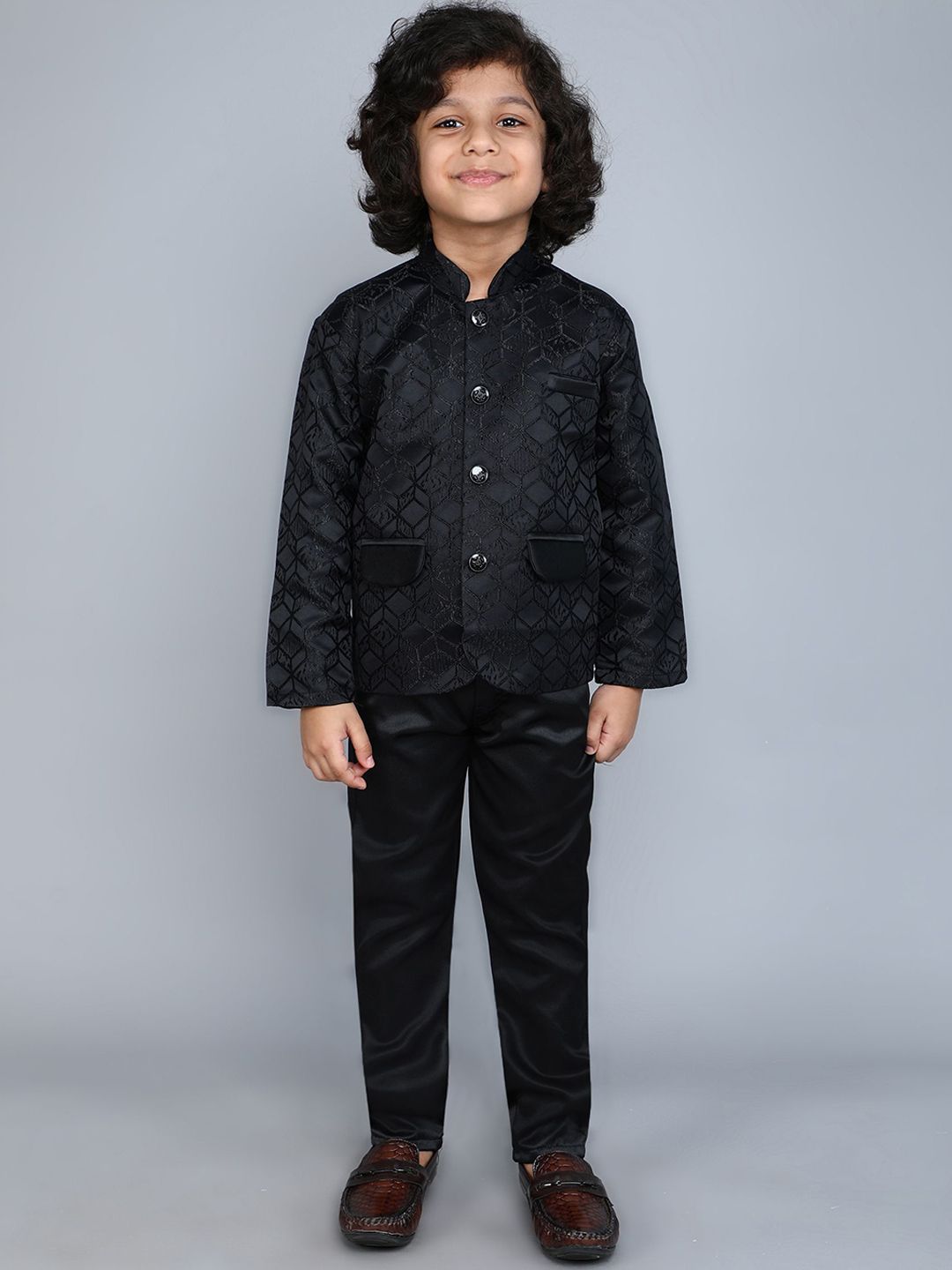 FOURFOLDS Boys 2-Pc Woven Design Bandhgala Suit-picture-19