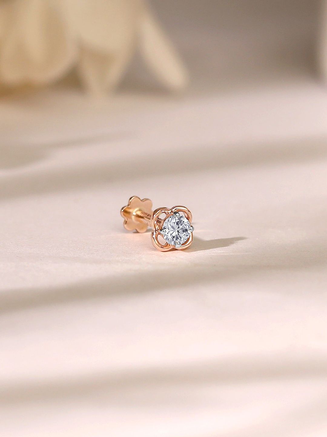 GIVA 18 Kt Rose Gold Floral Nose Pin Diamond Nose-picture-18