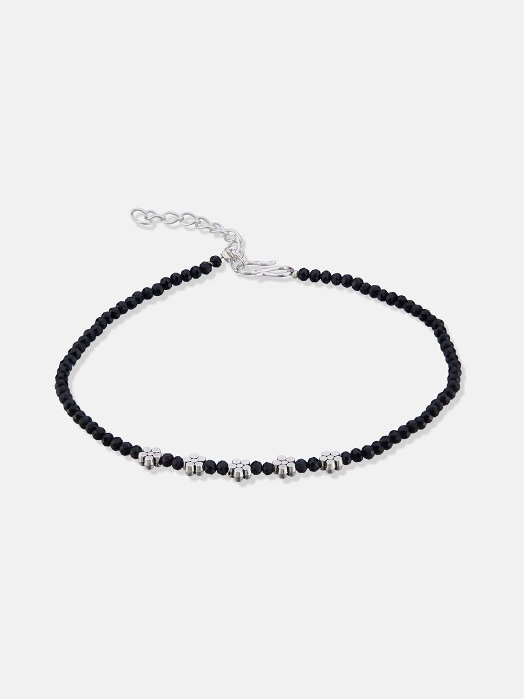 ATIBELLE Set Of 3  Silver-Plated Artificial Stones Studded And Beaded Anklet