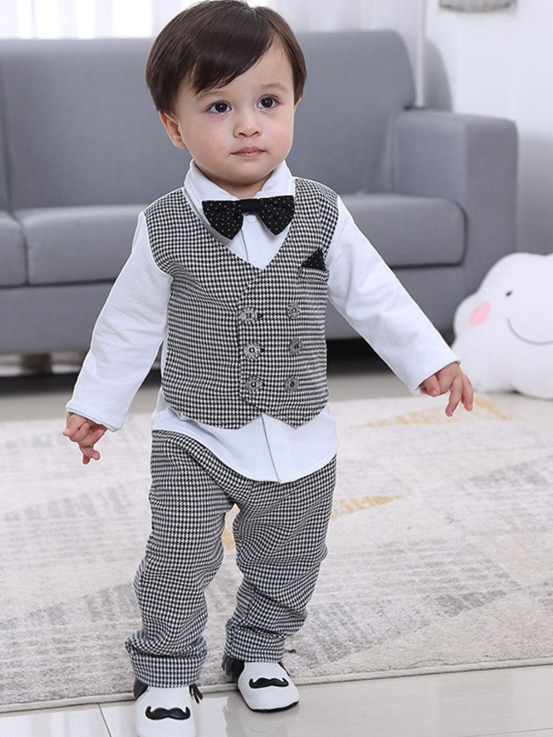DEL LUNA Boys Checked Double-Breasted 3 Pieces Suits-image-5