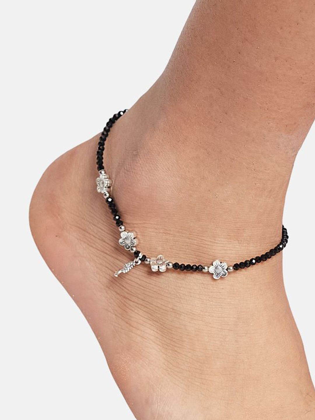 ATIBELLE Set Of 2  Silver-Plated Artificial Beaded Anklet