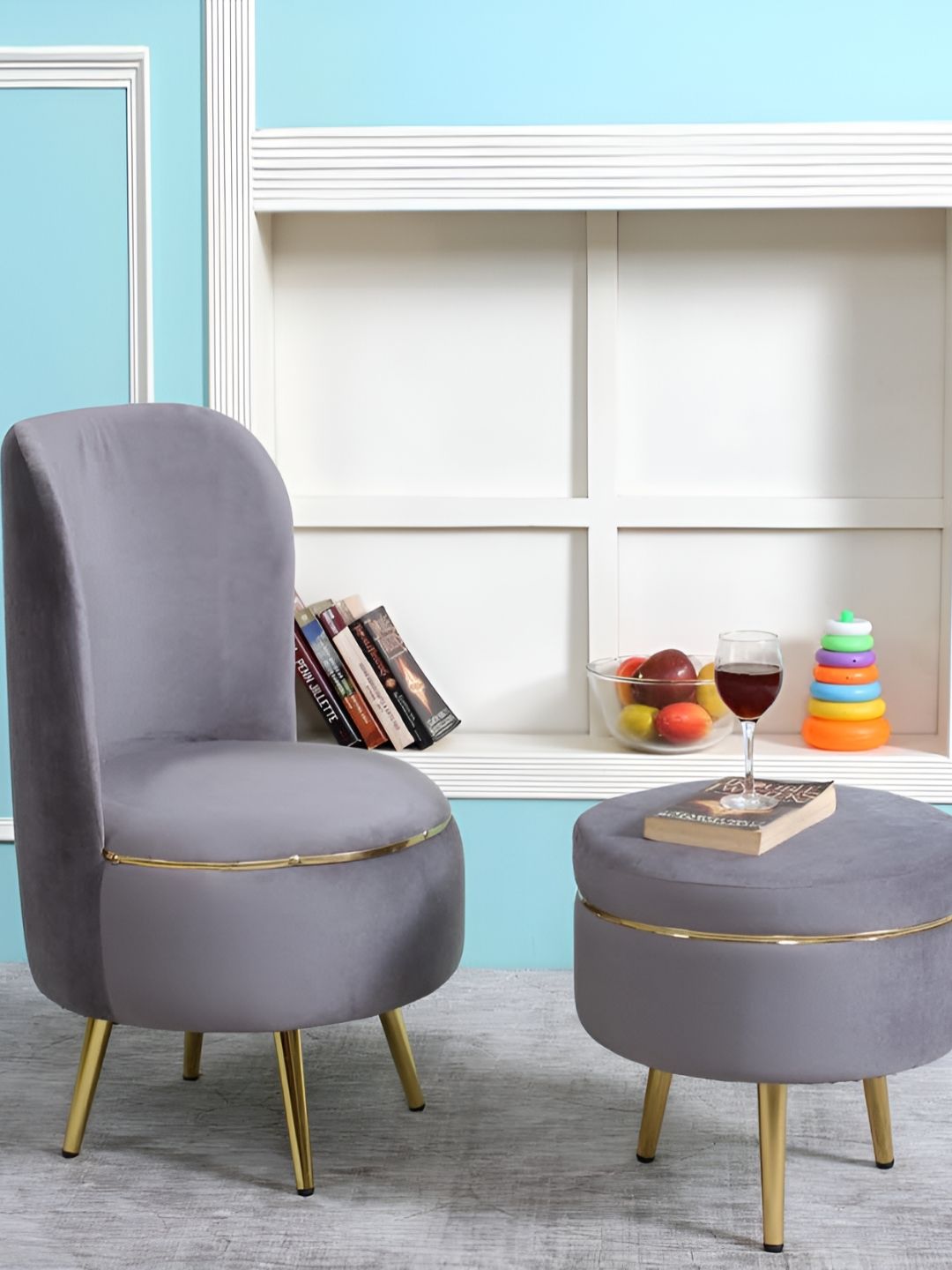 Shadowkart Set Of 2 Grey Wooden Pouffes Sitting Ottomans-image-38