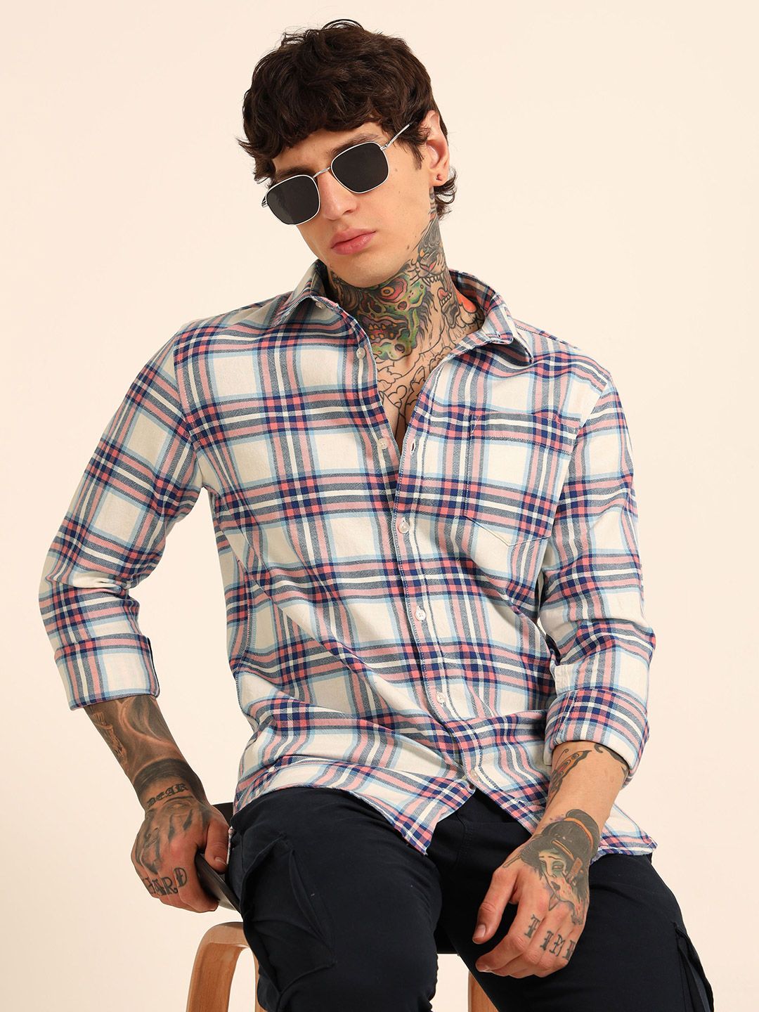 Bushirt Men Classic Tartan Checks Opaque Checked Casual Shirt-picture-18