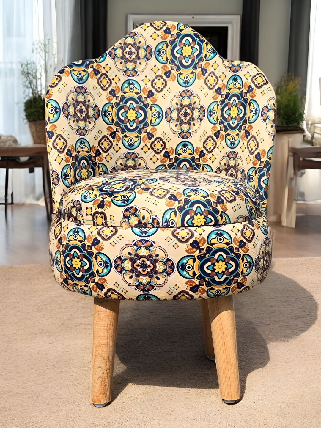 Shadowkart Brown & Blue Printed Wooden Cylindrical	 Shaped Ottomans-picture-17