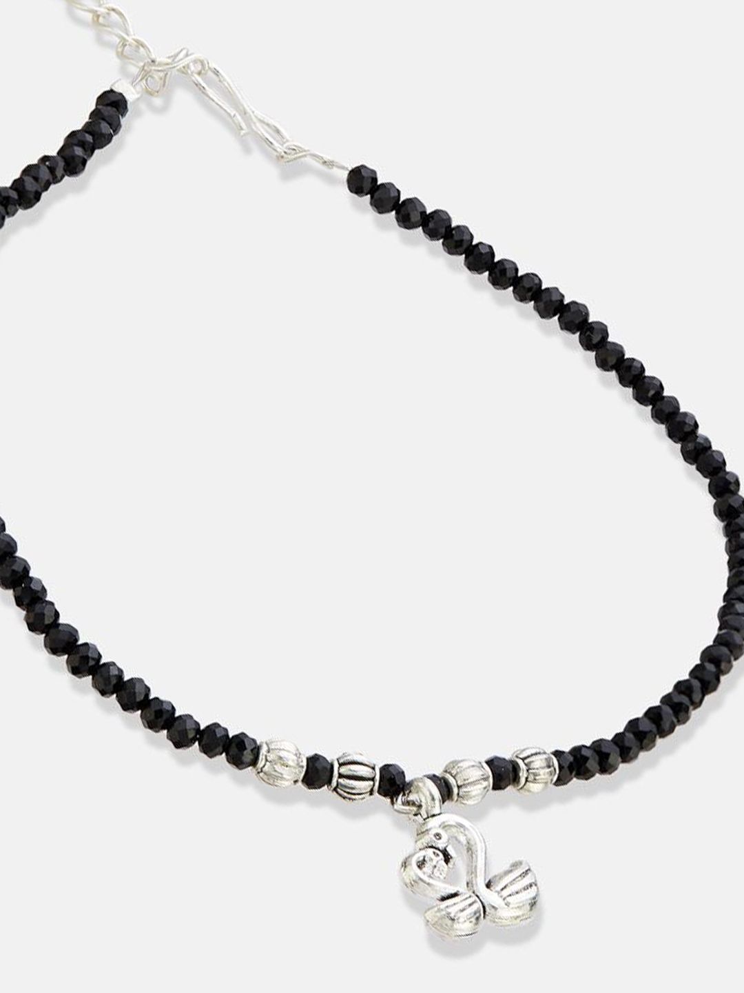 ATIBELLE Set Of 2  Silver-Plated Artificial Stones Studded And Beaded Anklet