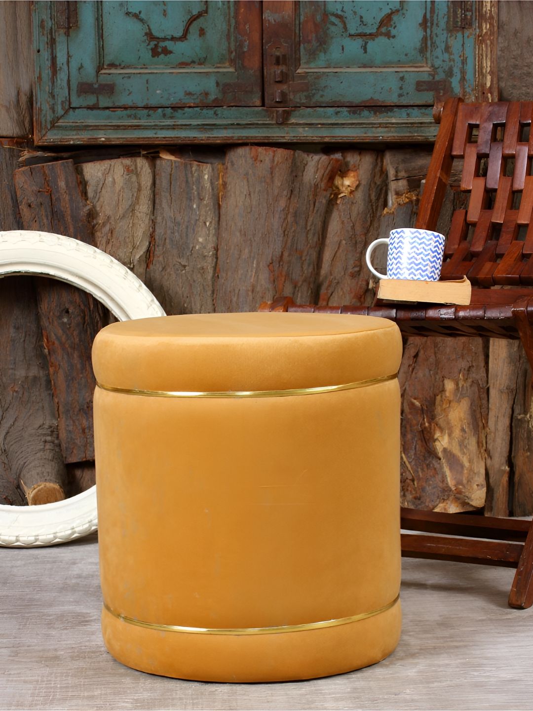 Shadowkart Beige Wooden Round Shaped Ottomans-picture-21