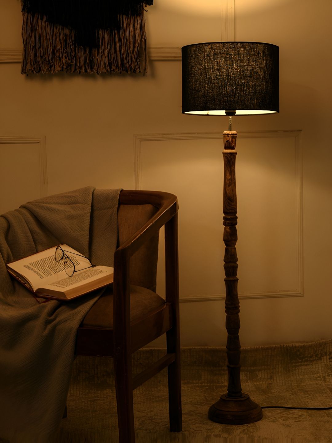 green girgit Black & Brown Wooden Floor Lamp-image-26
