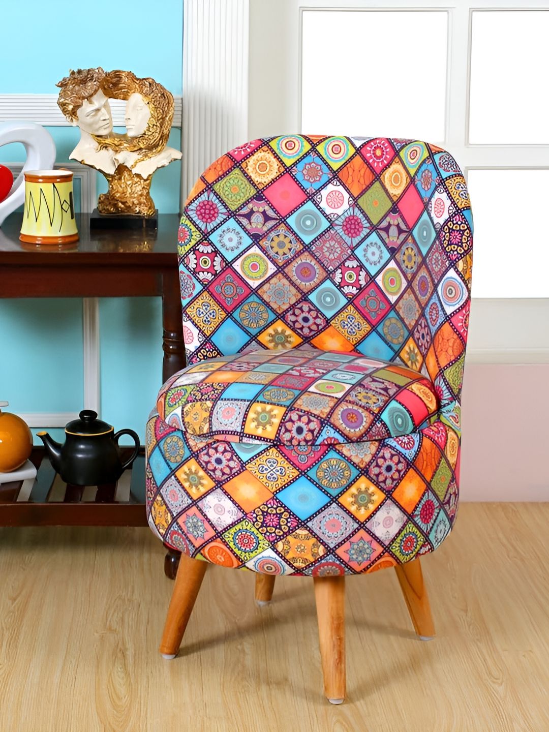 Shadowkart Blue & Pink Printed Wooden & Velvet Mudda Pouffe Ottoman-picture-32