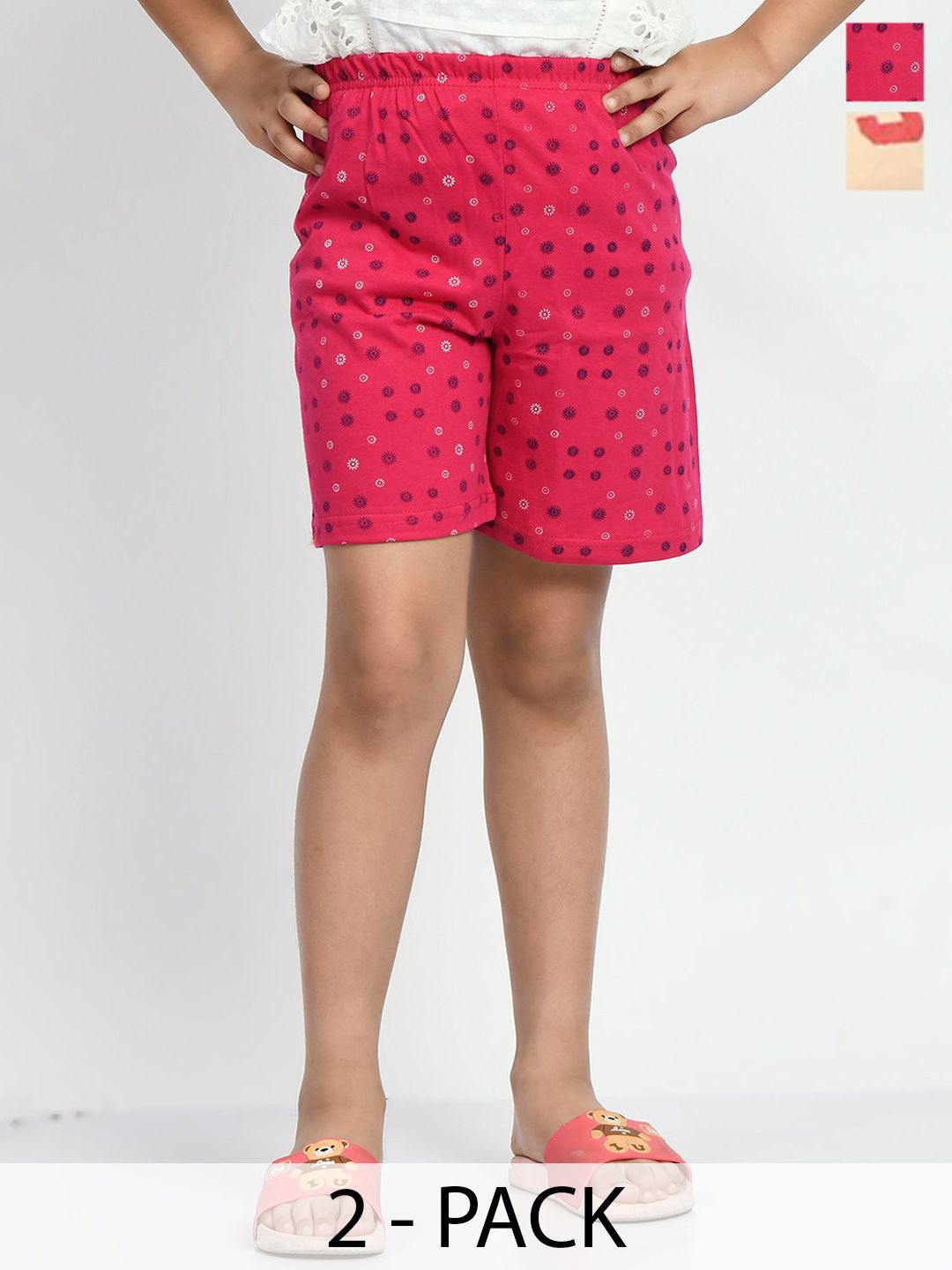 BAESD Girls Pack of 2 Conversational Printed Mid-Rise Shorts-picture-48