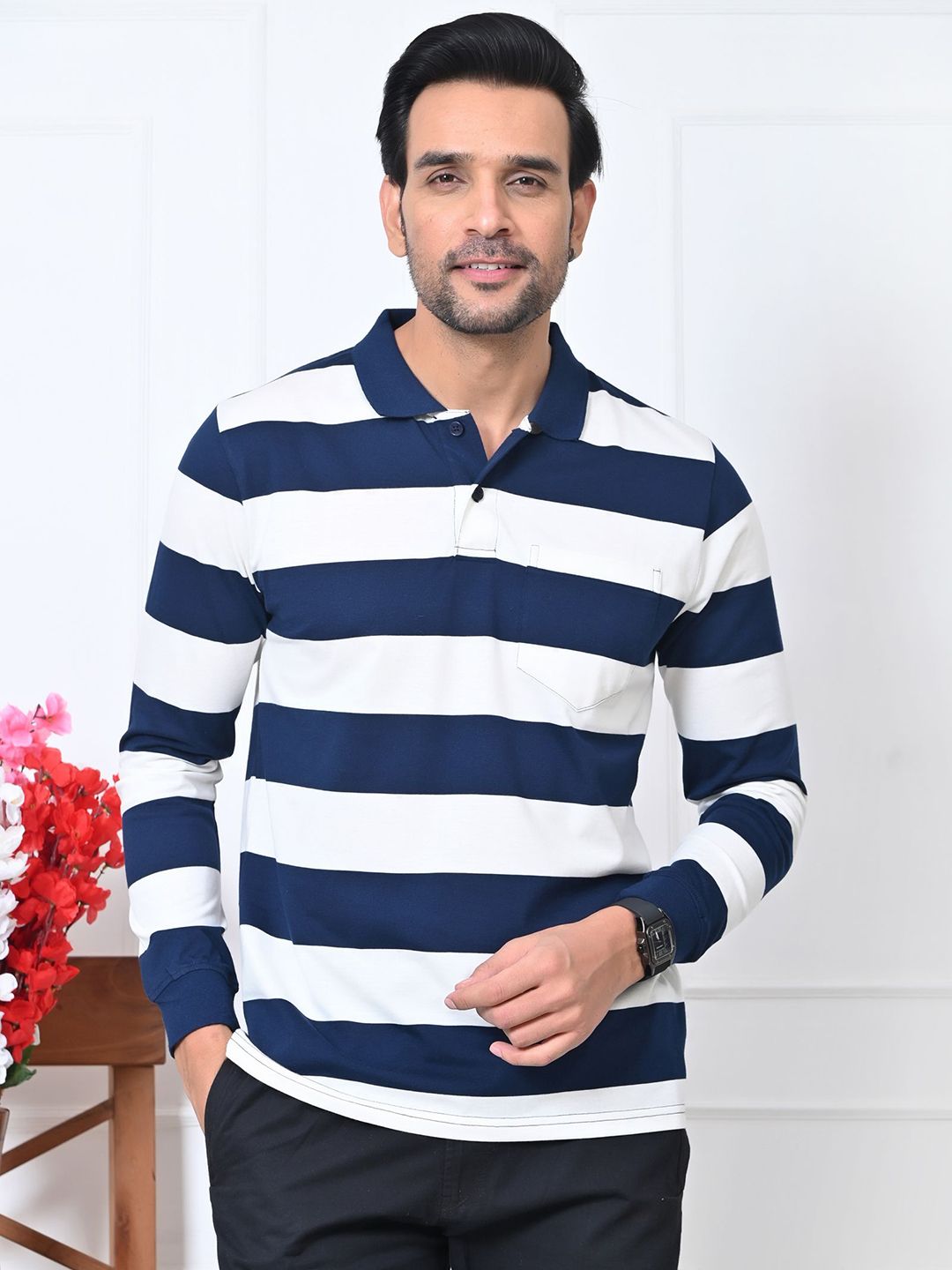 ARBOUR Striped Polo Collar Slim Fit T-shirt-picture-11