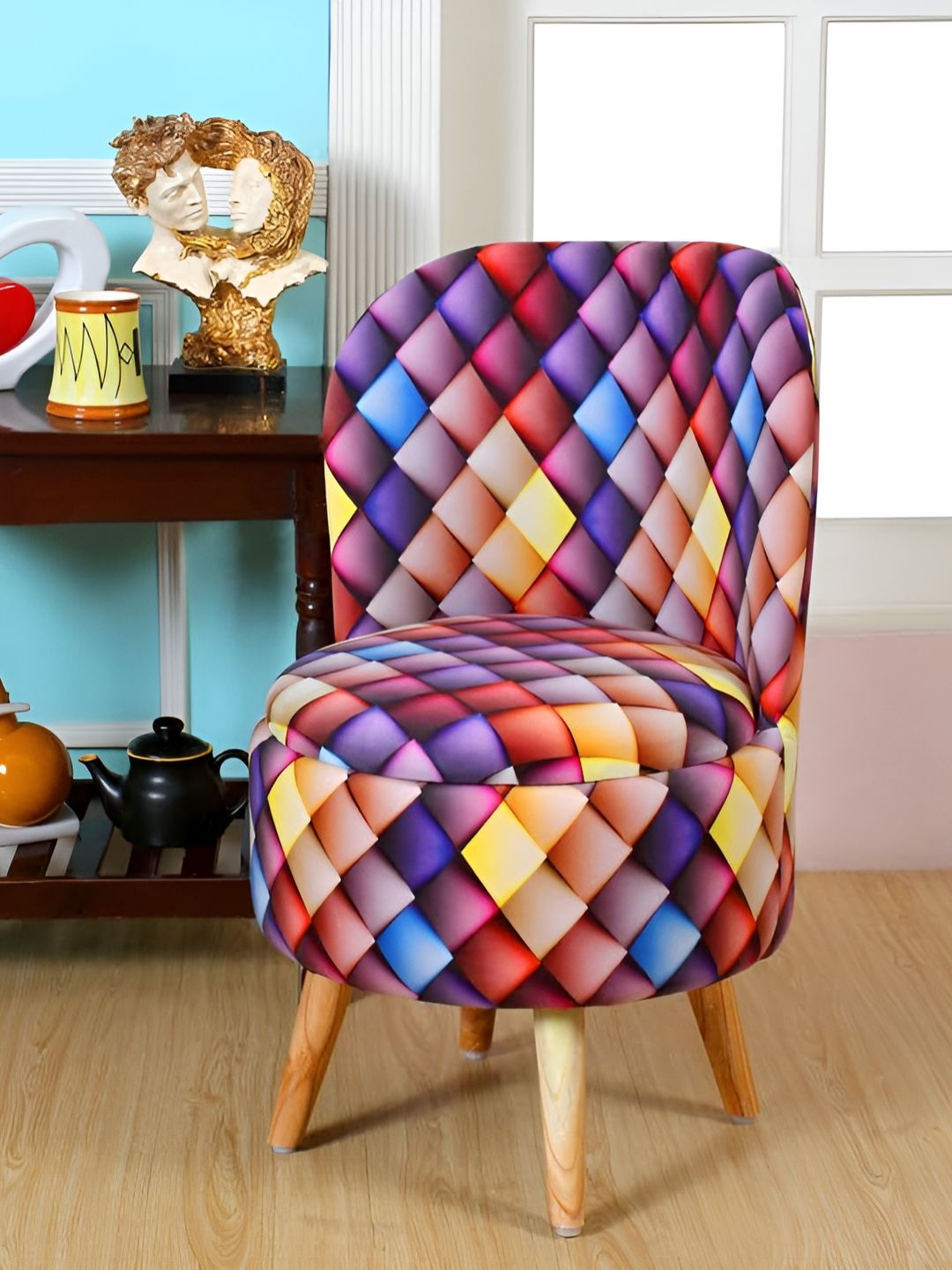 Shadowkart Yellow & Purple Wooden Pouffe Ottoman-image-21