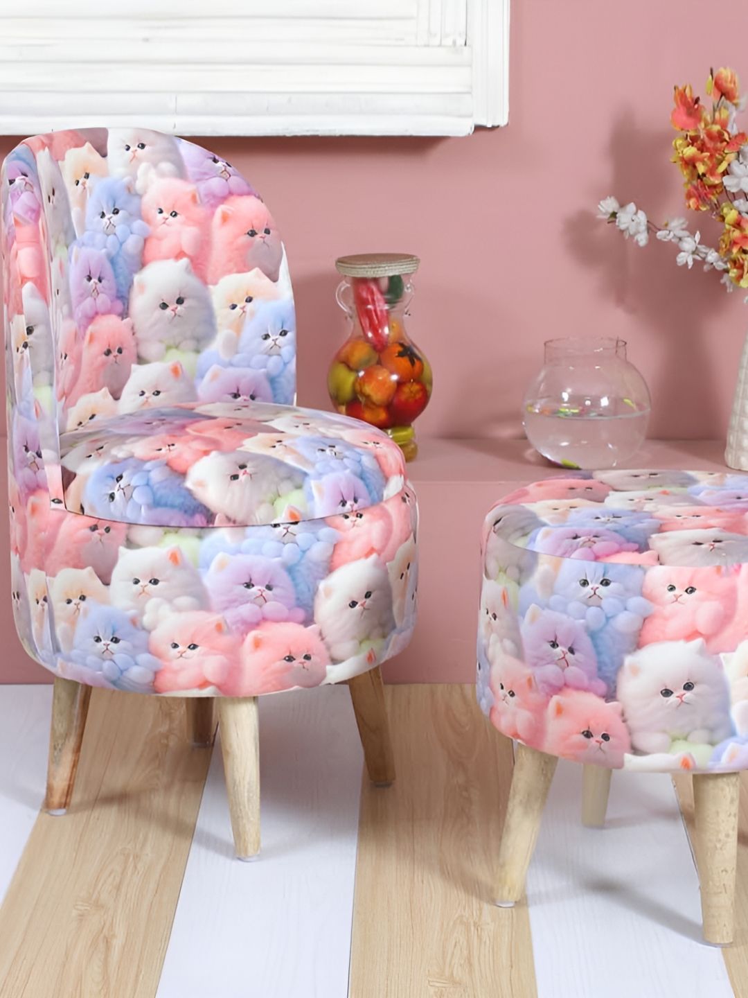 Shadowkart Blue & Pink Printed Wooden Pouffes Ottomans-picture-36