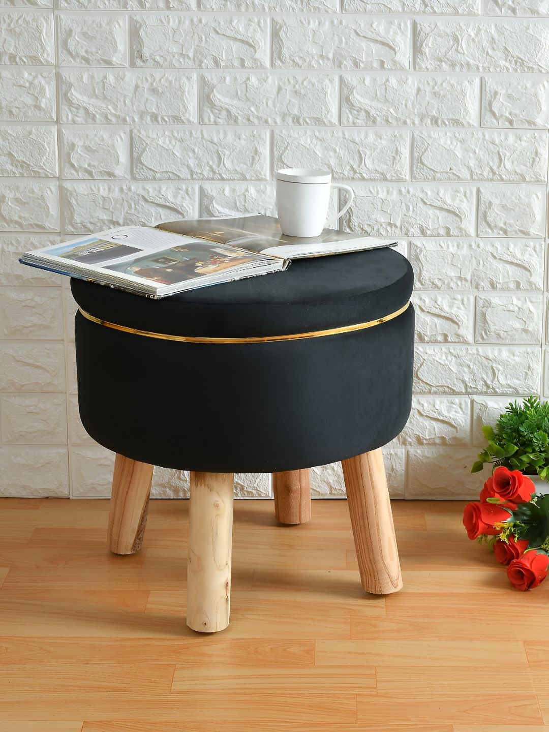 Shadowkart Grey Wooden Pouffe Ottoman-image-33